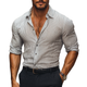 Men's Casual Cotton Blend Striped Lapel Slim Fit Long Sleeve Shirt