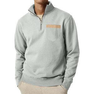 Men's Casual Half Zip Collar Chest Pocket Long Sleeve Sweatshirt