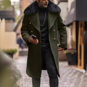Men's Winter Fur Collar Mid-length Coat