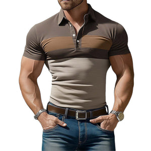 Men's Summer Colorblock Polo Collar Short Sleeve Slim Fit T-Shirt