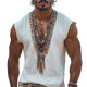 Men's Summer Retro Deep V Neck Embroidered Tank Top