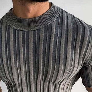 Men's Casual Striped Round Neck Short Sleeve Knitted T-Shirt