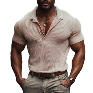 Men's Solid Color Woolen Slim Fit Short-sleeved Polo Shirt