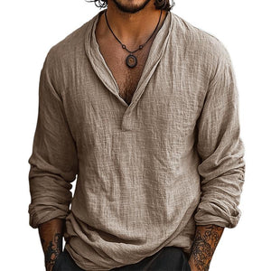 Men's Retro Casual Cotton And Linen Long Sleeve Shirt