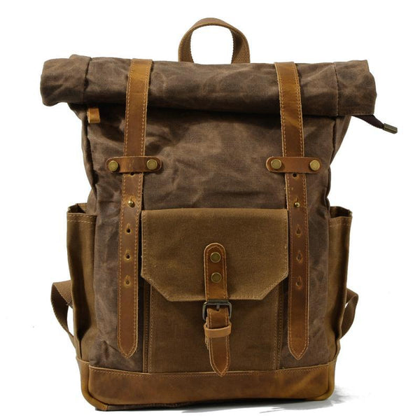 Men's Vintage Contrast Waterproof Canvas Multi-Pocket Backpack