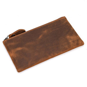 Men's Vintage Crazy Horse Leather Large Capacity Zip Long Wallet