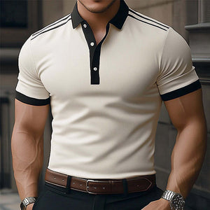 Men's Summer Comfortable Light Khaki Polo Neck Short Sleeve T-Shirt