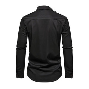 Men's Casual Lapel Slanted Placket Asymmetric Slim Fit Long Sleeve Shirt