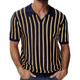 Men's Casual Contrast Color Striped Lapel Knitted Loose Short-Sleeve Polo Shirt