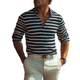 Men's Casual Fashion Striped Henley Neck Long Sleeve T-Shirt
