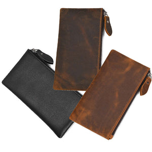 Men's Vintage Crazy Horse Leather Large Capacity Zip Long Wallet