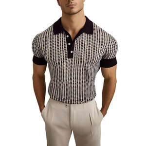 Men's Retro Contrast Print Lapel Slim Short Sleeve Polo Shirt