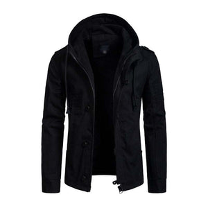 Men's Casual Washed Cotton Patchwork Hooded Slim Fit Cargo Jacket
