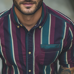 Men's Retro Casual Striped Print Lapel Long Sleeve Shirt