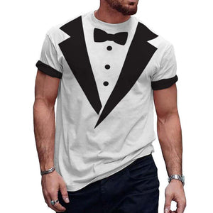 Men's Casual Bow Tie Printed Round Neck Short Sleeve T-Shirt