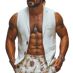 Men's White Fashion Suit Collar Linen Vest