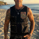 Men's Summer Retro Washed Distressed Denim Embroidered Tank Top