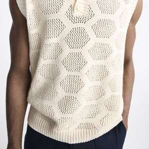 Men's Fashion Casual Exquisite Hollow Polo Neck Knitted Tank Top