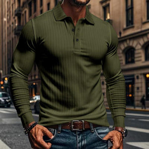 Men's Casual Elastic Long Sleeve POLO Shirt