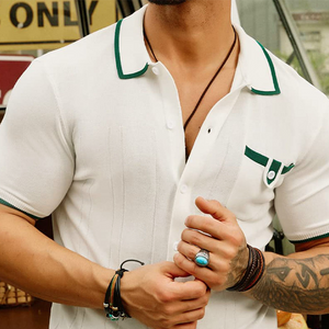 Men's Casual Contrast Stitching Knitted Slim Fit Short Sleeve Shirt