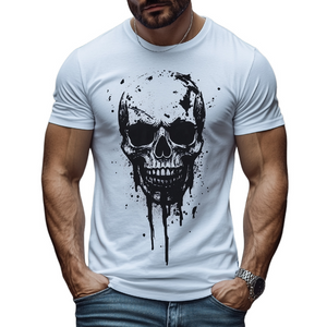 Men's Retro Casual Skull Print Round Neck Short Sleeve T-Shirt