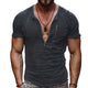Men's Casual Cotton Washed Zippered Neck Patch Pocket Short Sleeve T-Shirt