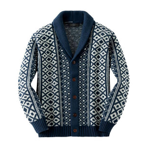 Men's Vintage Jacquard Shawl Collar Single Breasted Knit Cardigan