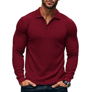 Men's Casual Elastic Long Sleeve POLO Shirt