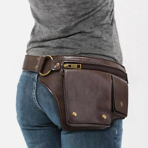 Men's Outdoor Sports Zipper Adjustable Leather Waist Bag