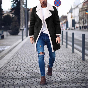 Men's Vintage Suede Polar Fleece Warm Notch Lapel Double Breasted Coat