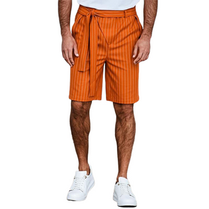 Men's Spring/Summer Fashion Striped Casual Knee-Length Shorts (Belt Included)