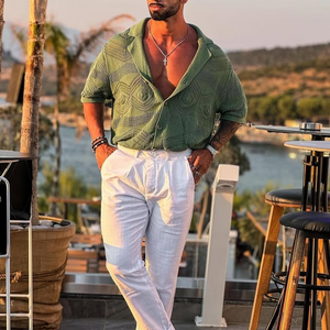 Men's Knit Solid Notch Lapel Single Breasted Short Sleeve Polo Shirt