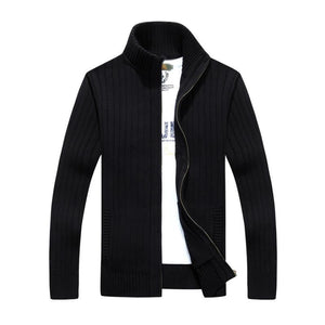 Men's Casual Stand Collar Zipper Slim Fit Knit Cardigan