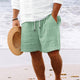 Men's Cotton And Linen Striped Beach Drawstring Shorts