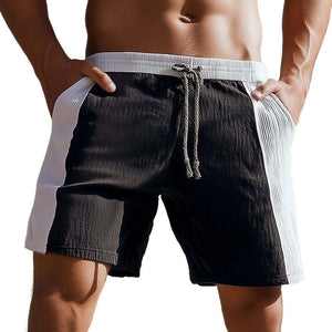 Men's Black And White Lace-Up Textured Shorts