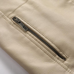 Men's Vintage Hooded Fleece Warm Zip-Up Slim Fit Leather Jacket
