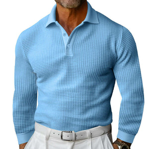 Men's Casual Waffle Long Sleeve POLO Shirt