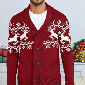 Men's Elk Jacquard Knit Cardigan Jacket