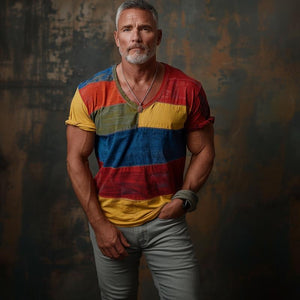 Men's Colorblock V-Neck Short Sleeve T-Shirt
