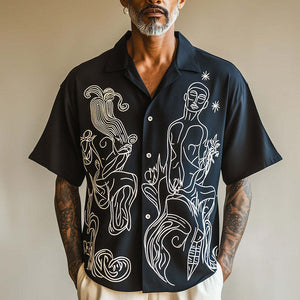Men's Picasso Abstract Print Short Sleeve Shirt