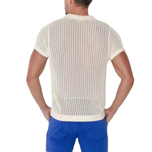 Men's Summer Fashion Casual V-neck Sexy Knitted Short Sleeve T-shirt