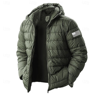 Men's Lightweight Puffer Jacket with Hood Water-Resistant Down Jacket Insulated Puffy Coat Graphic American US Flag Winter Jacket for Snow Ski Hiking Travel