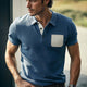 Men's Vintage Blue Polo Neck Slim Fit Cotton T-Shirt