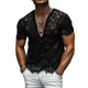 Men's Fashion Sexy Lace Deep V Neck Short Sleeve T-Shirt