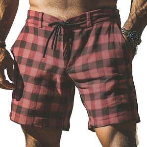 Men's Spring Fashion Plaid Linen Casual Sports Shorts