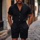 Men's Diamond Dot Lapel Knitted Casual Short Sleeve Shorts Set