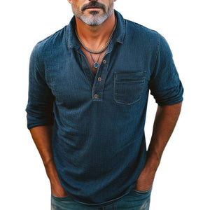 Men's Comfortable Distressed Denim Polo Neck T-Shirt