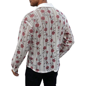 Men's Knitted Rose Jacquard Long Sleeve Shirt
