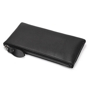Men's Vintage Crazy Horse Leather Large Capacity Zip Long Wallet