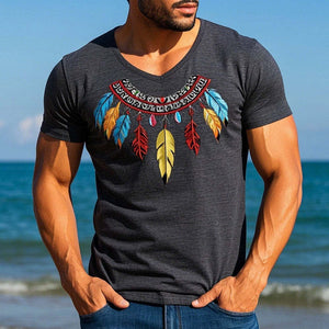 Men's Cotton Blend Feather Embroidered Short Sleeve T-Shirt